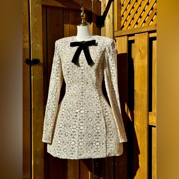 🆕 BRONX & BANCO 🧿 NWOT Courtney Long Sleeve White Lace Mini Dress - Size XL/10 - Picture 11 of 16